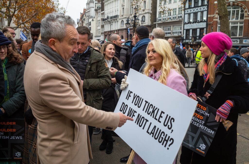 London UK - Nov 26 2023: British actors and TV personalities Eddie Marsan, Vanessa Feltz and Rachel Riley at the "March Against Antisemitism". © Andy Soloman / Shutterstock.com